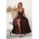Rochie eleganta lunga satin maro ciocolatiu cu bust tip corset vaporoasa Saphira 5 - jojofashion.ro