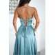 Rochie eleganta lunga satin menta cu bust tip corset vaporoasa Saphira 3 - jojofashion.ro