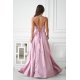 Rochie eleganta lunga satin roz pudra cu bust tip corset vaporoasa Saphira 3 - jojofashion.ro
