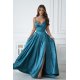 Rochie eleganta lunga satin verde smarald cu bust tip corset vaporoasa Saphira 2 - jojofashion.ro