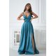 Rochie eleganta lunga satin verde smarald cu bust tip corset vaporoasa Saphira 5 - jojofashion.ro