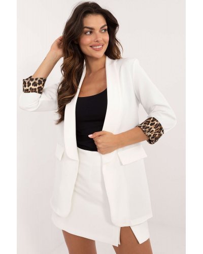 Sacou dama alb, elegant, cu manseta leopard print, Ikram Bluze dama, Sacou dama alb, elegant, cu manseta leopard print, Ikram - jojofashion.ro