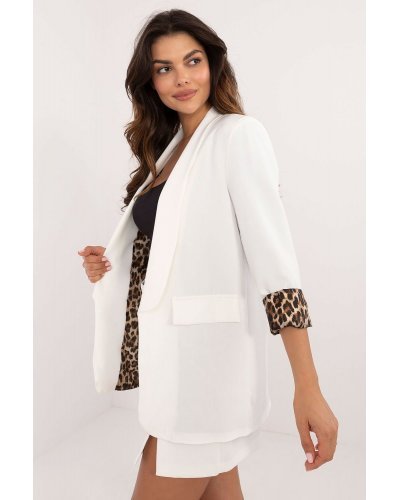 Sacou dama alb, elegant, cu manseta leopard print, Ikram Bluze dama, Sacou dama alb, elegant, cu manseta leopard print, Ikram - jojofashion.ro