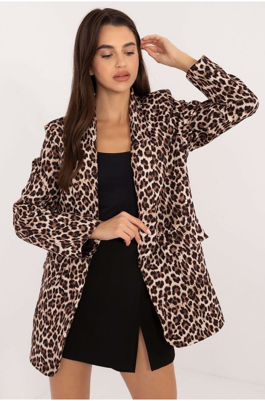 Sacou dama animal print leopard, maro, Haya1 Sacou dama animal print leopard, maro, Haya1 1 - jojofashion.ro