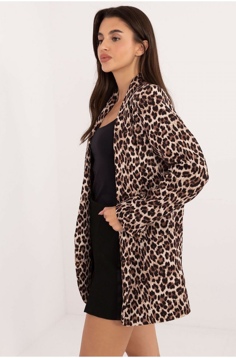 Sacou dama animal print leopard, maro, Haya1 Sacou dama animal print leopard, maro, Haya1 2 - jojofashion.ro