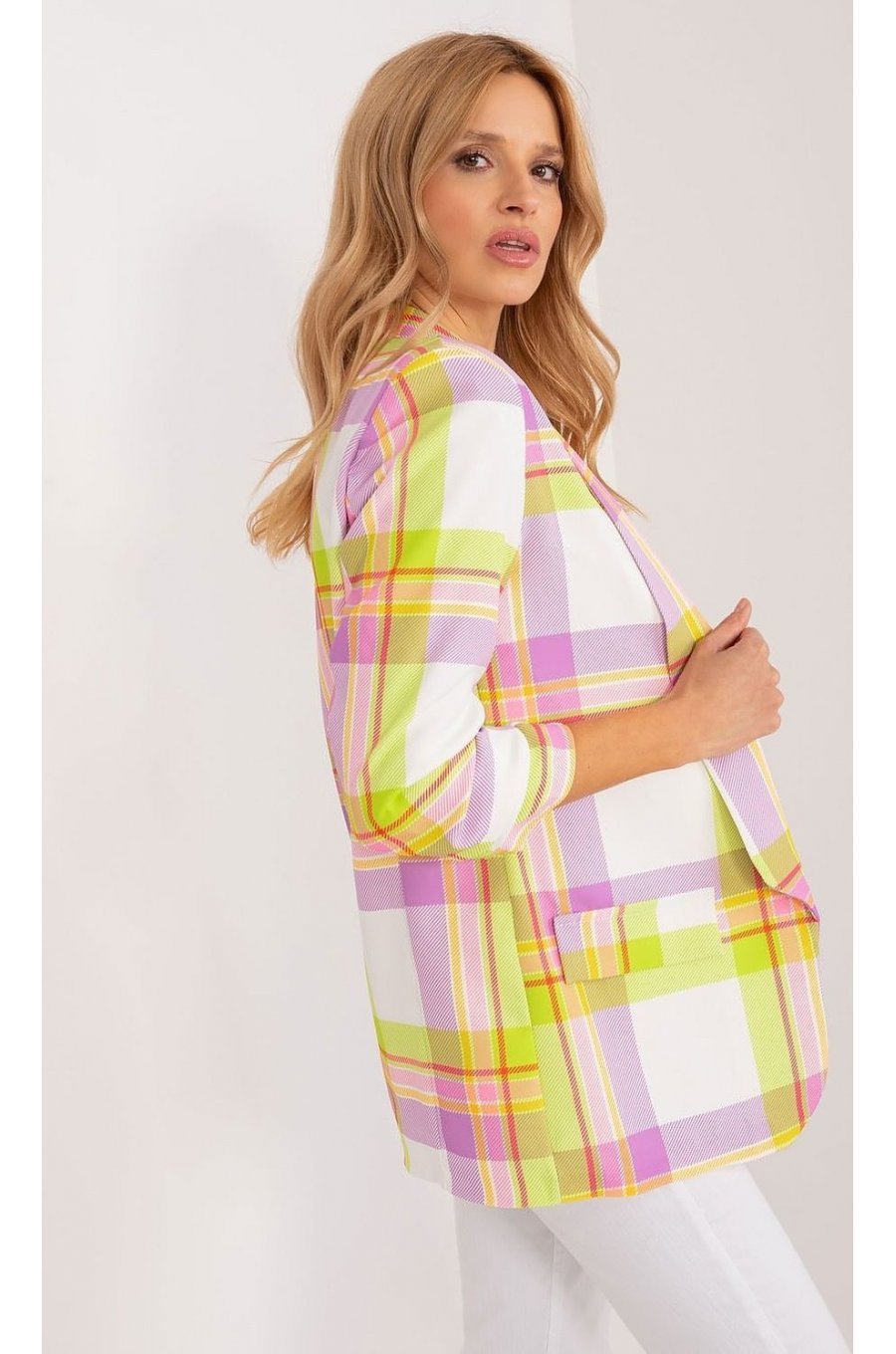 Sacou dama galben, in carouri, casual, Ezera1 Sacou dama galben, in carouri, casual, Ezera1 2 - jojofashion.ro