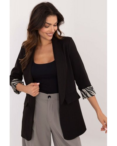 Bluze dama, Sacou dama negru, elegant, cu manseta zebra print, Ikram1 - jojofashion.ro