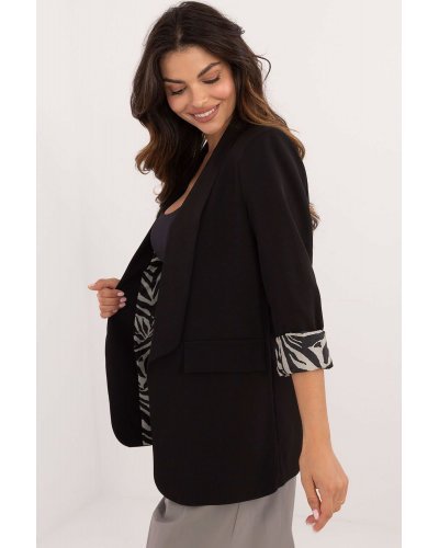 Bluze dama, Sacou dama negru, elegant, cu manseta zebra print, Ikram1 - jojofashion.ro