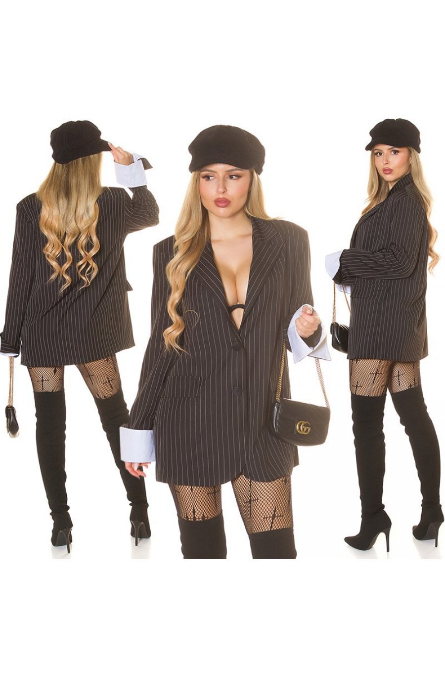 Sacou dama oversize negru cu dungi albe Madeira Sacou dama oversize negru cu dungi albe Madeira 4 - jojofashion.ro