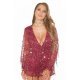 Salopeta dama de ocazie scurta rosie burgundy cu paiete Eugenia 5 - jojofashion.ro