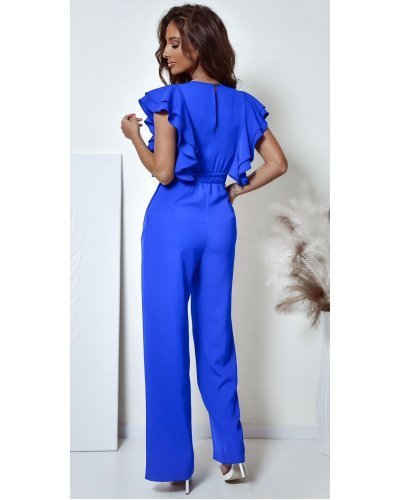 Salopeta evazata, eleganta, albastra, cu volane pe bust, Teresa Salopete dama, Salopeta evazata, eleganta, albastra, cu volane pe bust, Teresa - jojofashion.ro