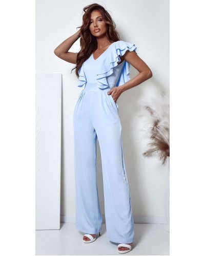 Salopeta dama evazata, eleganta, baby blue, cu volane pe bust, Teresa Salopete dama, Salopeta dama evazata, eleganta, baby blue, cu volane pe bust, Teresa - jojofashion.ro
