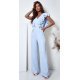 Salopeta dama evazata, eleganta, baby blue, cu volane pe bust, Teresa 2 - jojofashion.ro
