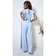 Salopeta dama evazata, eleganta, baby blue, cu volane pe bust, Teresa 3 - jojofashion.ro