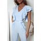 Salopeta dama evazata, eleganta, baby blue, cu volane pe bust, Teresa 4 - jojofashion.ro