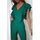 Salopeta dama evazata, eleganta, verde, cu volane pe bust, Teresa 4 - jojofashion.ro