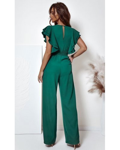 Salopeta dama evazata, eleganta, verde, cu volane pe bust, Teresa - jojofashion.ro