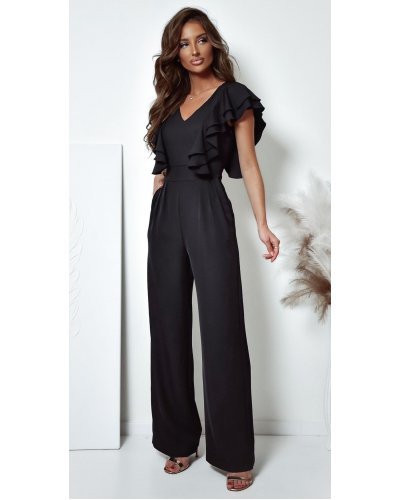 Salopeta  evazata, eleganta, neagra, cu volane pe bust, Teresa Salopete dama, Salopeta  evazata, eleganta, neagra, cu volane pe bust, Teresa - jojofashion.ro