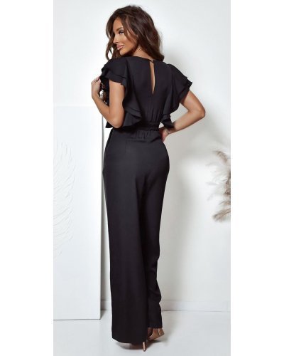 Salopeta  evazata, eleganta, neagra, cu volane pe bust, Teresa Salopete dama, Salopeta  evazata, eleganta, neagra, cu volane pe bust, Teresa - jojofashion.ro