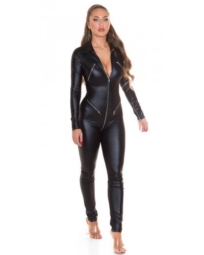 Salopeta dama WetLook neagra Ornella Salopete dama, Salopeta dama WetLook neagra Ornella - jojofashion.ro