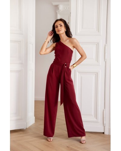 Salopeta eleganta evazata burgundy cu un umar gol vaporoasa  Isotta Salopete dama, Salopeta eleganta evazata burgundy cu un umar gol vaporoasa  Isotta - jojofashion.ro