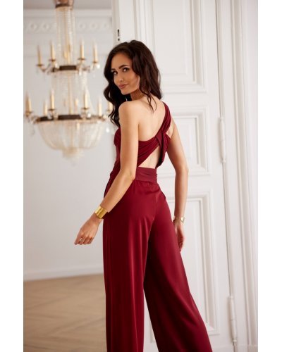 Salopeta eleganta evazata burgundy cu un umar gol vaporoasa  Isotta Salopete dama, Salopeta eleganta evazata burgundy cu un umar gol vaporoasa  Isotta - jojofashion.ro
