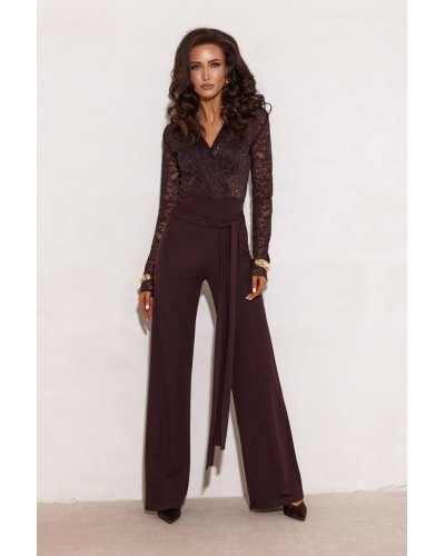 Salopete dama, Salopeta eleganta evazata maro cu dantela pe bust MyraR - jojofashion.ro