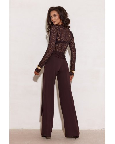 Salopete dama, Salopeta eleganta evazata maro cu dantela pe bust MyraR - jojofashion.ro