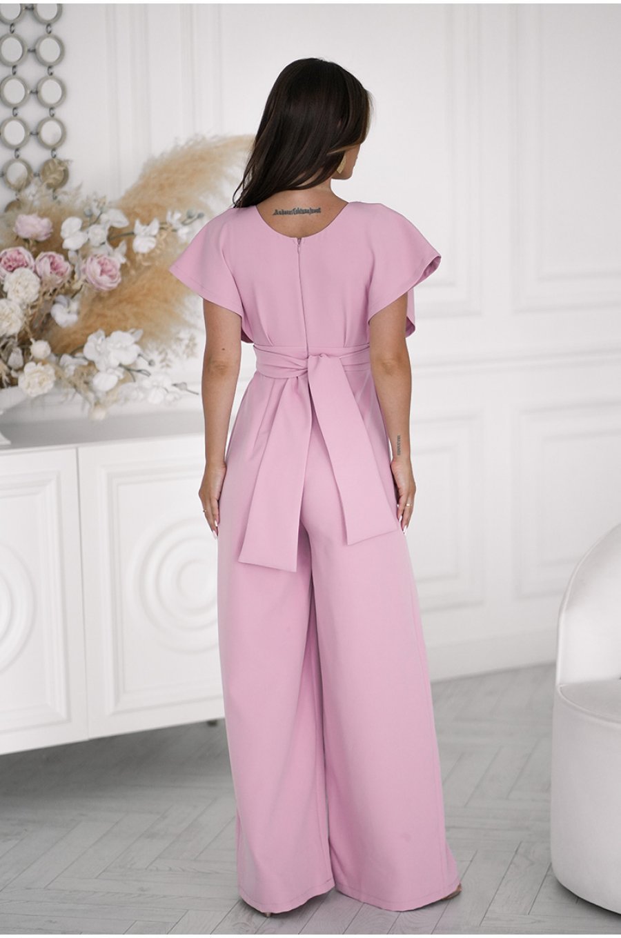 Salopeta eleganta evazata roz pal Ryoko Salopeta eleganta evazata roz pal Ryoko 2 - jojofashion.ro