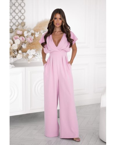 Salopete dama, Salopeta eleganta evazata roz pal Ryoko - jojofashion.ro