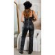 Salopeta bandage, neagra, din piele eco, cu umerii goi, Vella 3 - jojofashion.ro