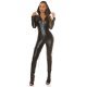 Salopeta dama catsuit neagra, din piele eco, cu gluga si maneca lunga, Mahima 2 - jojofashion.ro