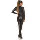 Salopeta dama catsuit neagra, din piele eco, cu gluga si maneca lunga, Mahima 7 - jojofashion.ro