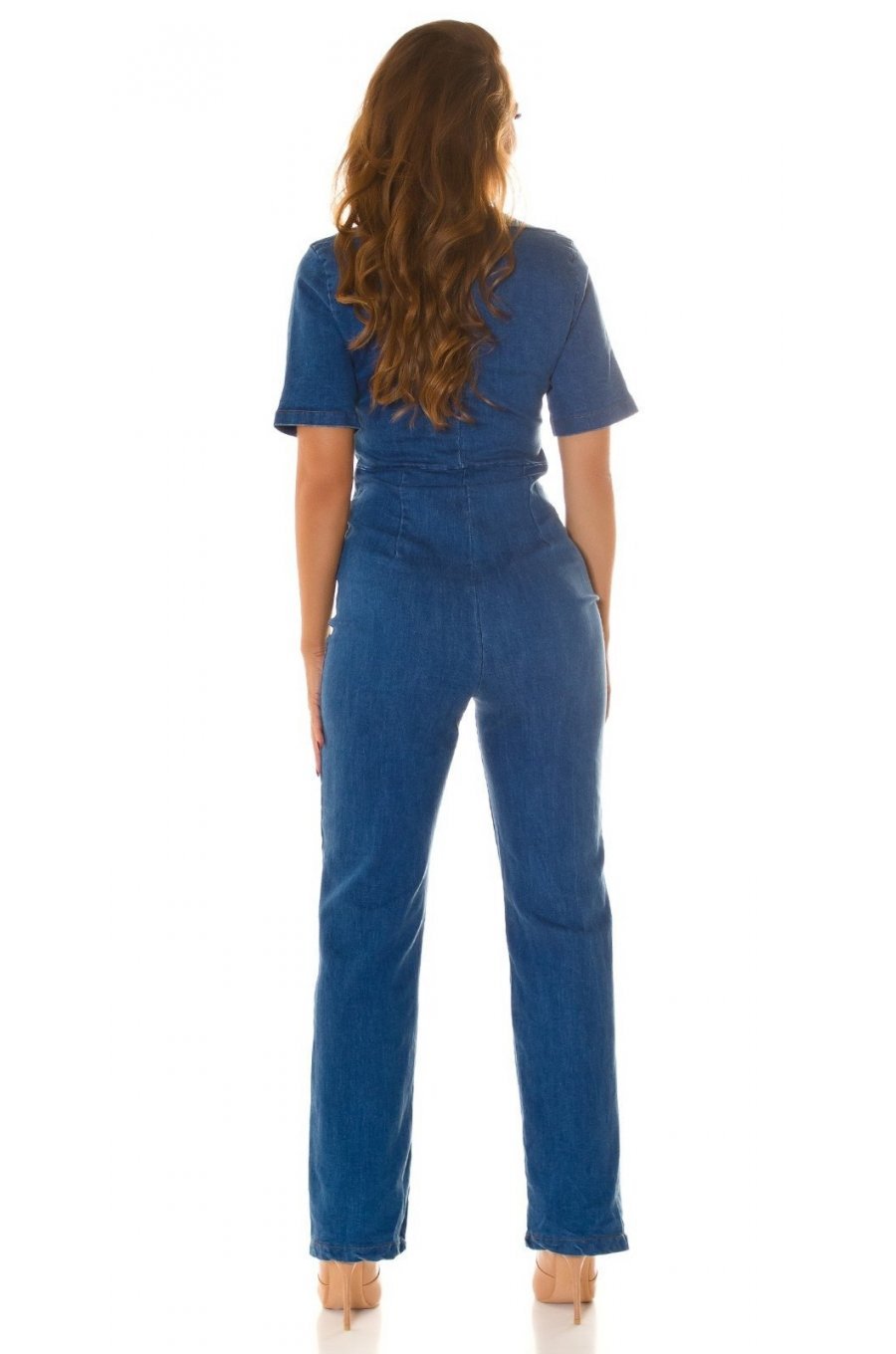 Salopeta de blugi, din denim, bleu, cu fermoar si buzunare, Esmee Salopeta de blugi, din denim, bleu, cu fermoar si buzunare, Esmee 3 - jojofashion.ro