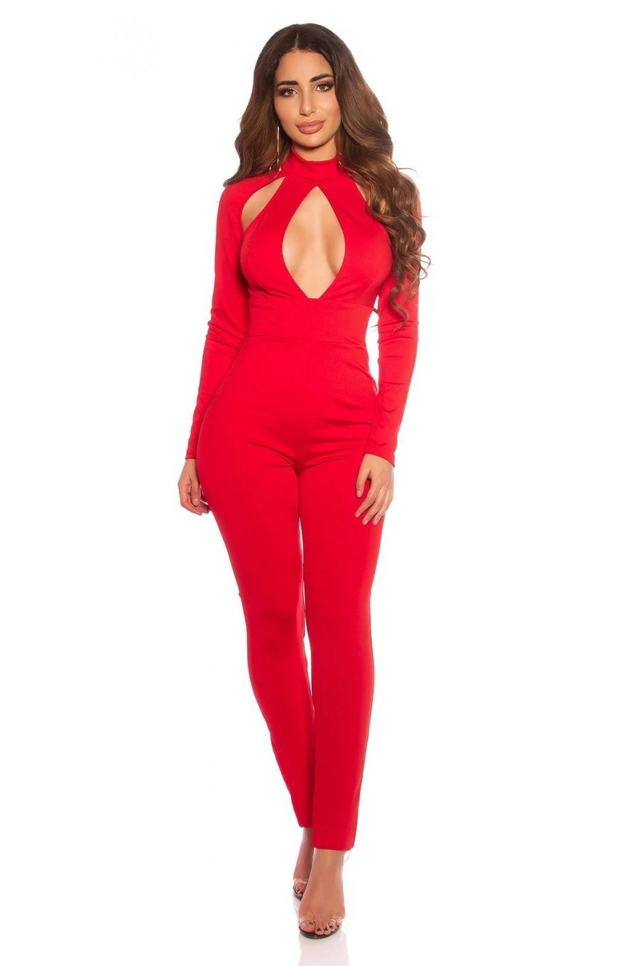 Salopeta de club rosie mulata cu decolteu in romb Zekes Salopeta de club rosie mulata cu decolteu in romb Zekes 3 - jojofashion.ro