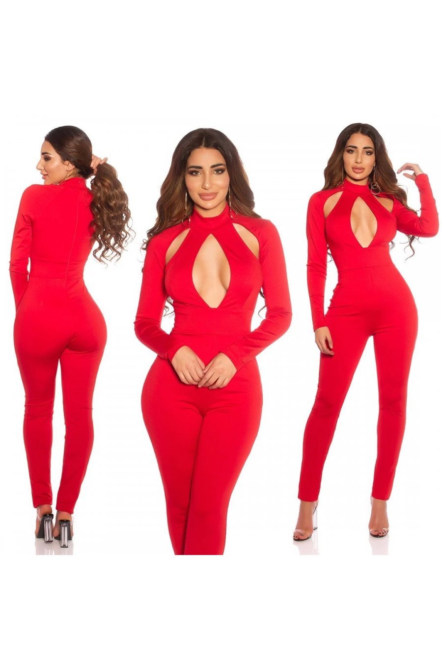 Salopeta de club rosie mulata cu decolteu in romb Zekes Salopeta de club rosie mulata cu decolteu in romb Zekes 4 - jojofashion.ro