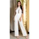 Salopeta dama eleganta, alba, evazata, cu spatele gol, Laura 2 - jojofashion.ro