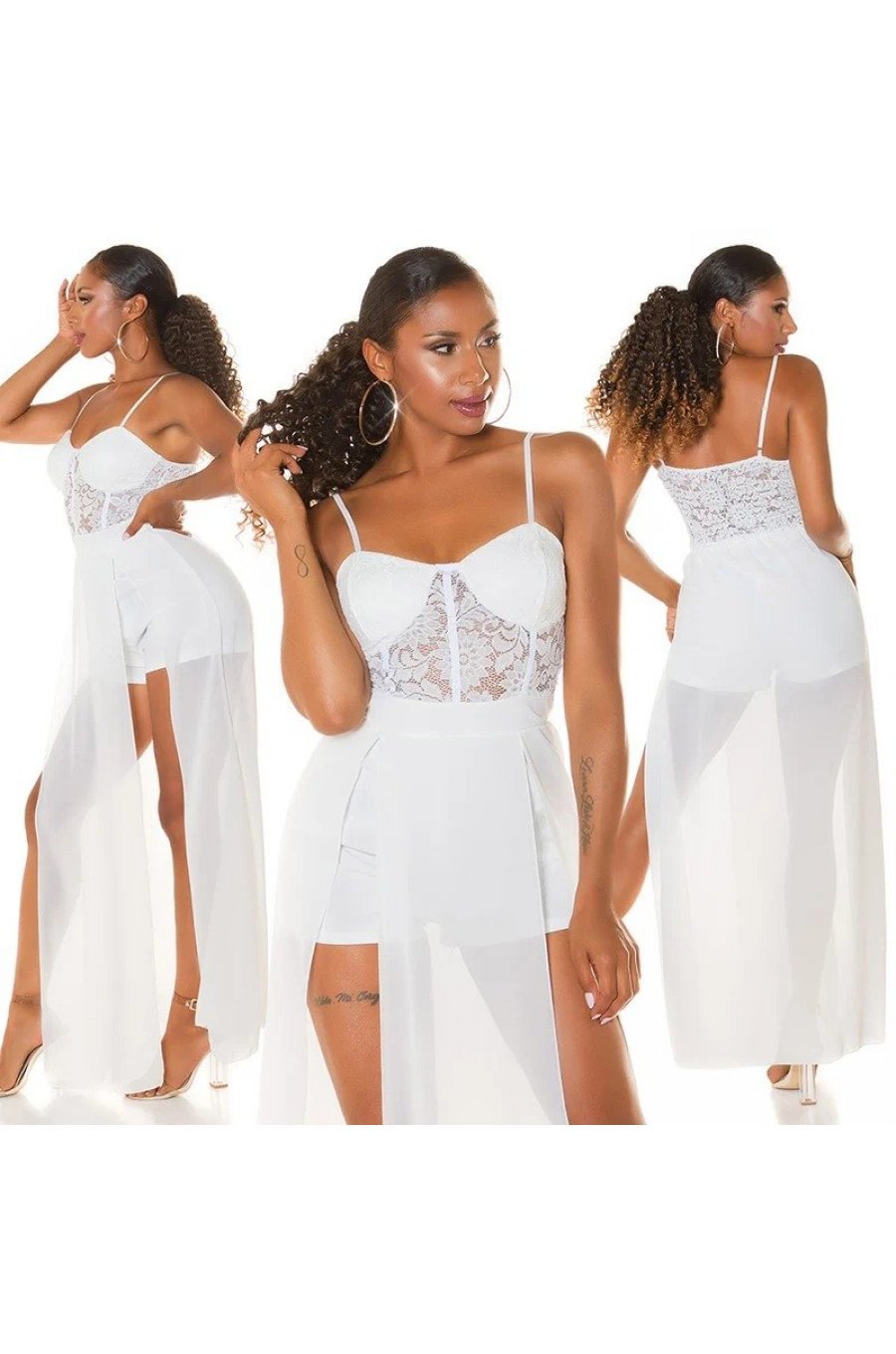 Salopeta dama eleganta alba scurta dantela cu trena Rue Salopeta dama eleganta alba scurta dantela cu trena Rue 6 - jojofashion.ro