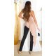 Salopeta eleganta, cappuccino, cu peplum si umeri goi, asimetrica, Justyne 3 - jojofashion.ro