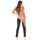 Salopeta eleganta, cappuccino, cu peplum si umeri goi, asimetrica, Justyne 7 - jojofashion.ro