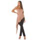 Salopeta eleganta, cappuccino, cu peplum si umeri goi, asimetrica, Justyne 8 - jojofashion.ro