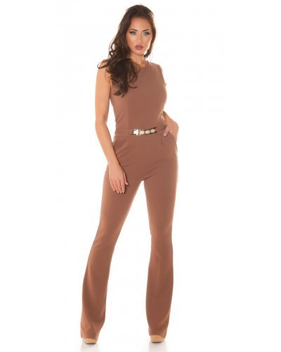 Salopeta eleganta, caramel, evazata, Phoebe Salopete dama, Salopeta eleganta, caramel, evazata, Phoebe - jojofashion.ro