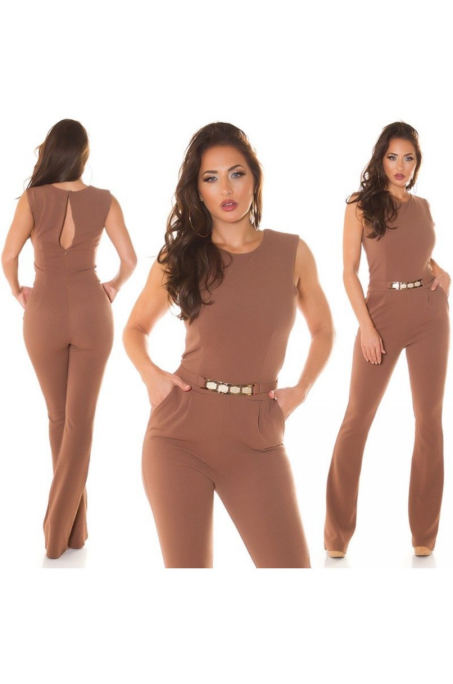 Salopeta eleganta, caramel, evazata, Phoebe Salopeta eleganta, caramel, evazata, Phoebe 7 - jojofashion.ro