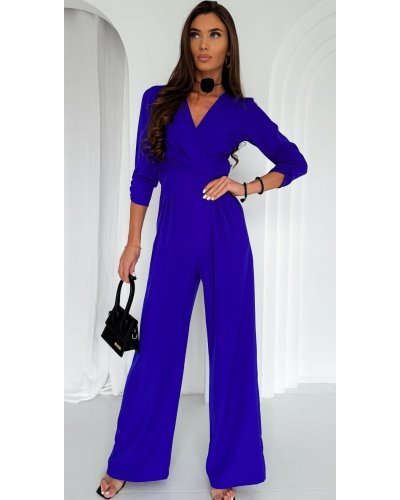 Salopeta eleganta, evazata, albastra, cu maneca trei sferturi, Zayan Salopete dama, Salopeta eleganta, evazata, albastra, cu maneca trei sferturi, Zayan - jojofashion.ro