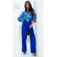 Salopeta eleganta evazata, albastra, cu print multicolor pe bust, Deena 2 - jojofashion.ro
