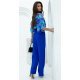 Salopeta eleganta evazata, albastra, cu print multicolor pe bust, Deena 4 - jojofashion.ro