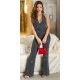 Salopeta eleganta evazata, neagra cu glitter argintiu, Judy Salopeta eleganta evazata, neagra cu glitter argintiu, Judy 2 - jojofashion.ro