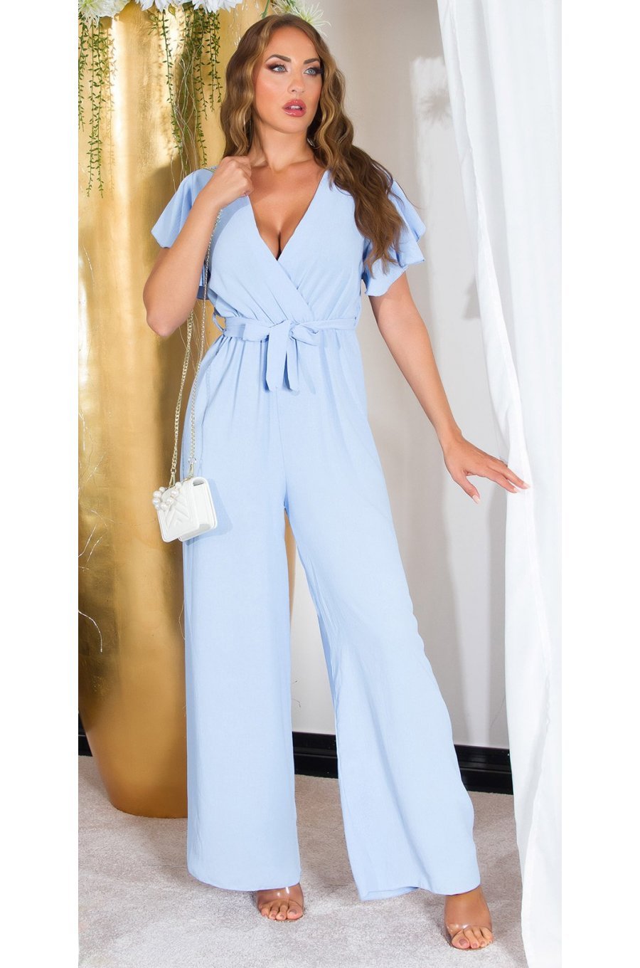 Salopeta dama eleganta evazata, baby blue, petrecuta, Julye 1 - jojofashion.ro