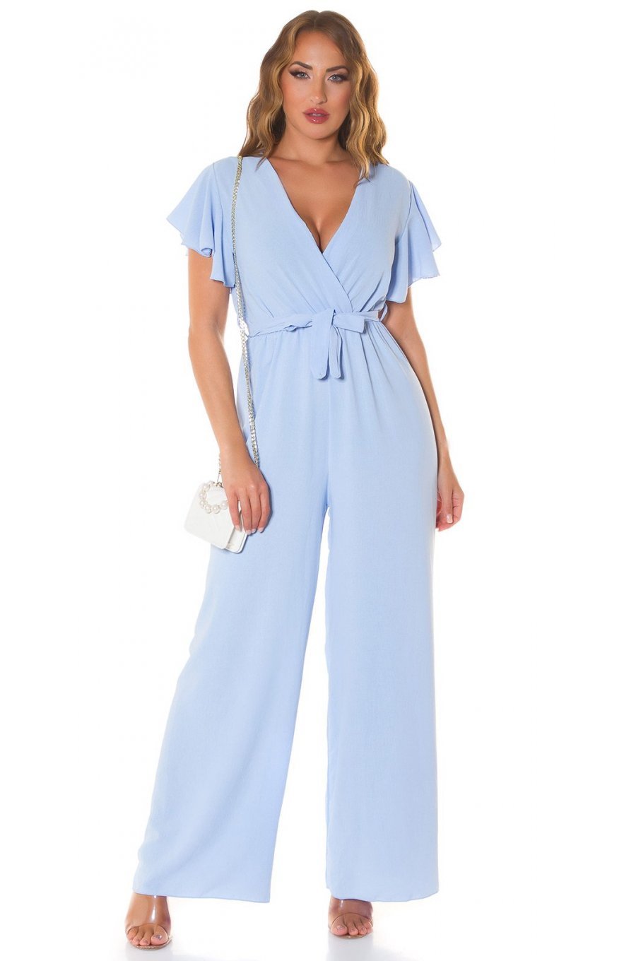 Salopeta dama eleganta evazata, baby blue, petrecuta, Julye 3 - jojofashion.ro