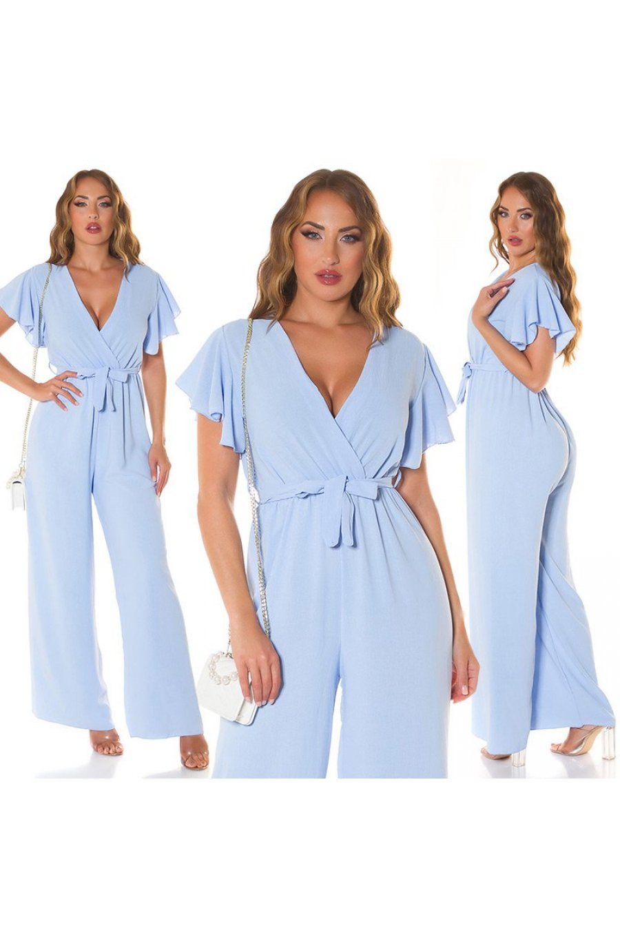 Salopeta dama eleganta evazata, baby blue, petrecuta, Julye 6 - jojofashion.ro